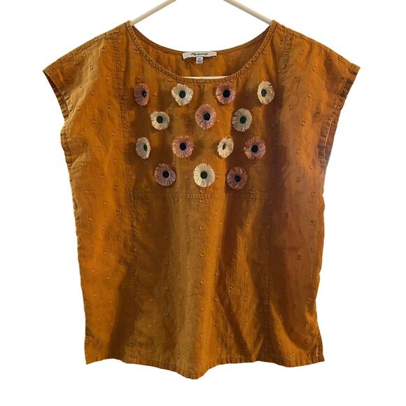 Madewell Embroidered Sunflower Blouse Orange Delicate Top Size XS - Picture 2 of 9